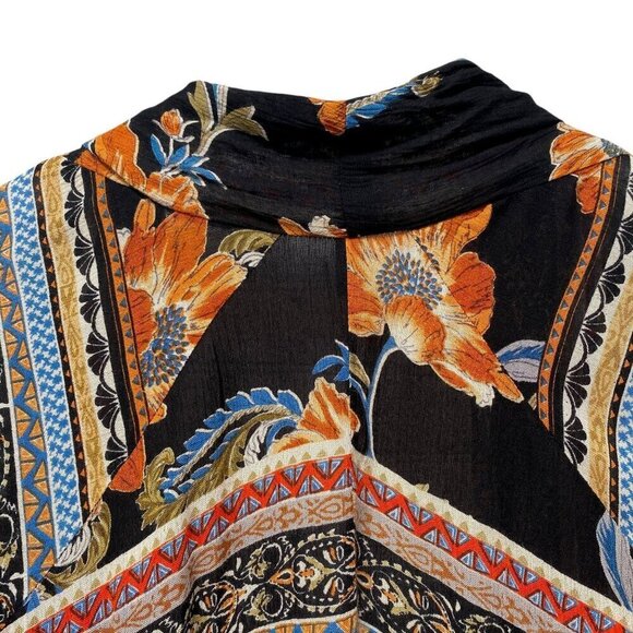 AQUA Boho Duster Size Small Black Floral Kimono Womens Open Front Top Shrug - Picture 5 of 9